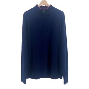 Robert Graham Mens Navy Wool Cashmere Quarter Zip Sweater Blue Large Classic Fit